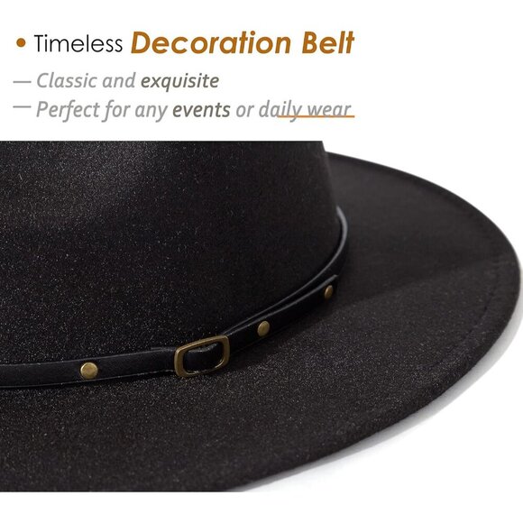 Women Belt Buckle Fedora Hat Cotton Polyester Adjustable Casual Fashion - Picture 3 of 9